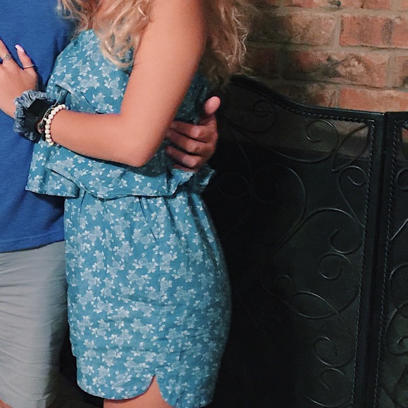 blue romper with white floral patterns - Picture 1 of 4